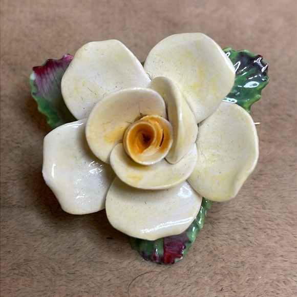 Vintage Bone China Lfower Brooch - Picture 1 of 7